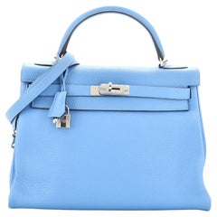 Hermes Kelly Handbag Bleu Paradis Togo with Palladium Hardware 32