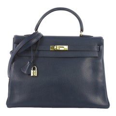 Hermes Kelly Handbag Bleu Roi Ardennes with Gold Hardware 35