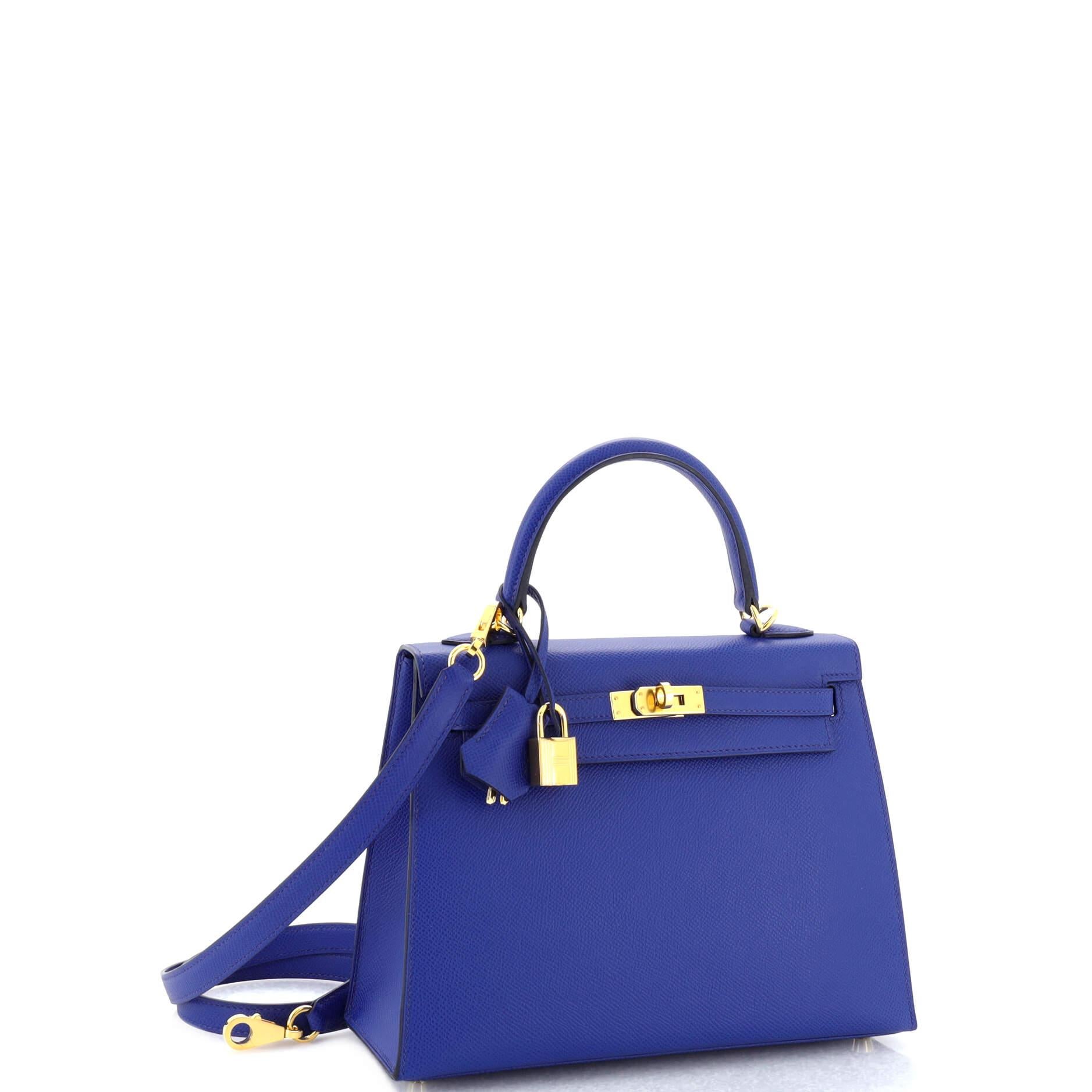 Hermes Kelly Handbag Bleu Royal Epsom with Gold Hardware 25 In Good Condition In NY, NY