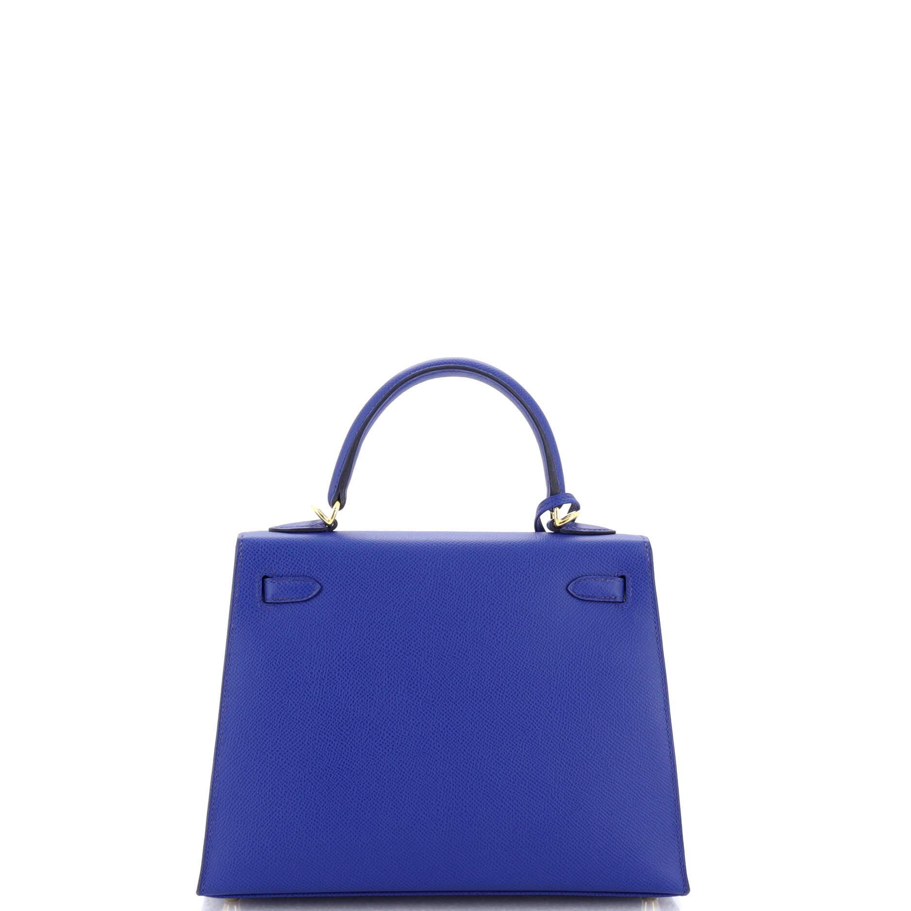 Women's Hermes Kelly Handbag Bleu Royal Epsom with Gold Hardware 25