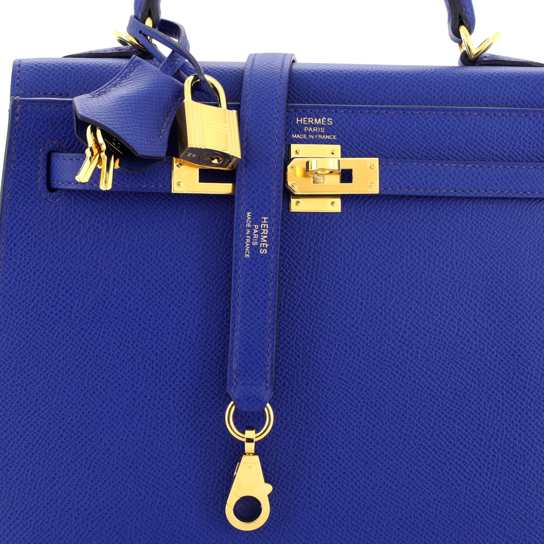 Hermes Kelly Handbag Bleu Royal Epsom with Gold Hardware 25 3