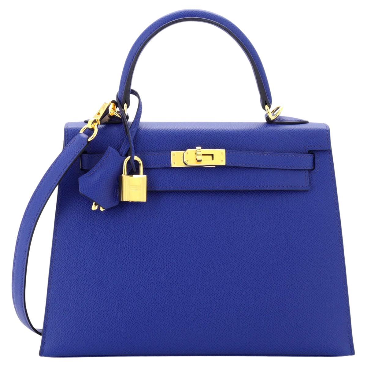 Hermes Kelly Handbag Bleu Royal Epsom with Gold Hardware 25