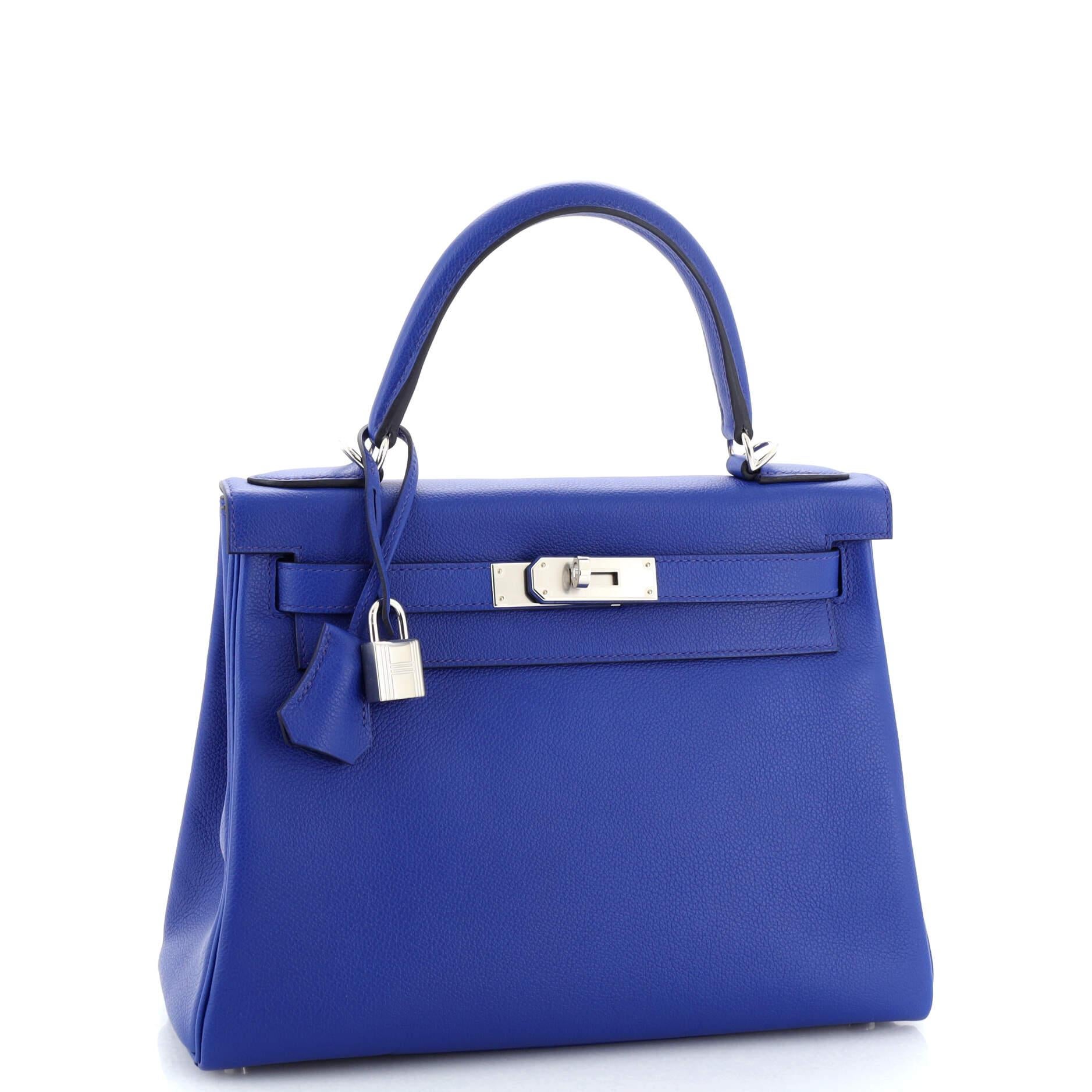 Hermes Kelly Handbag Bleu Royal Evercolor with Pallladium Hardware 28 In Good Condition In NY, NY