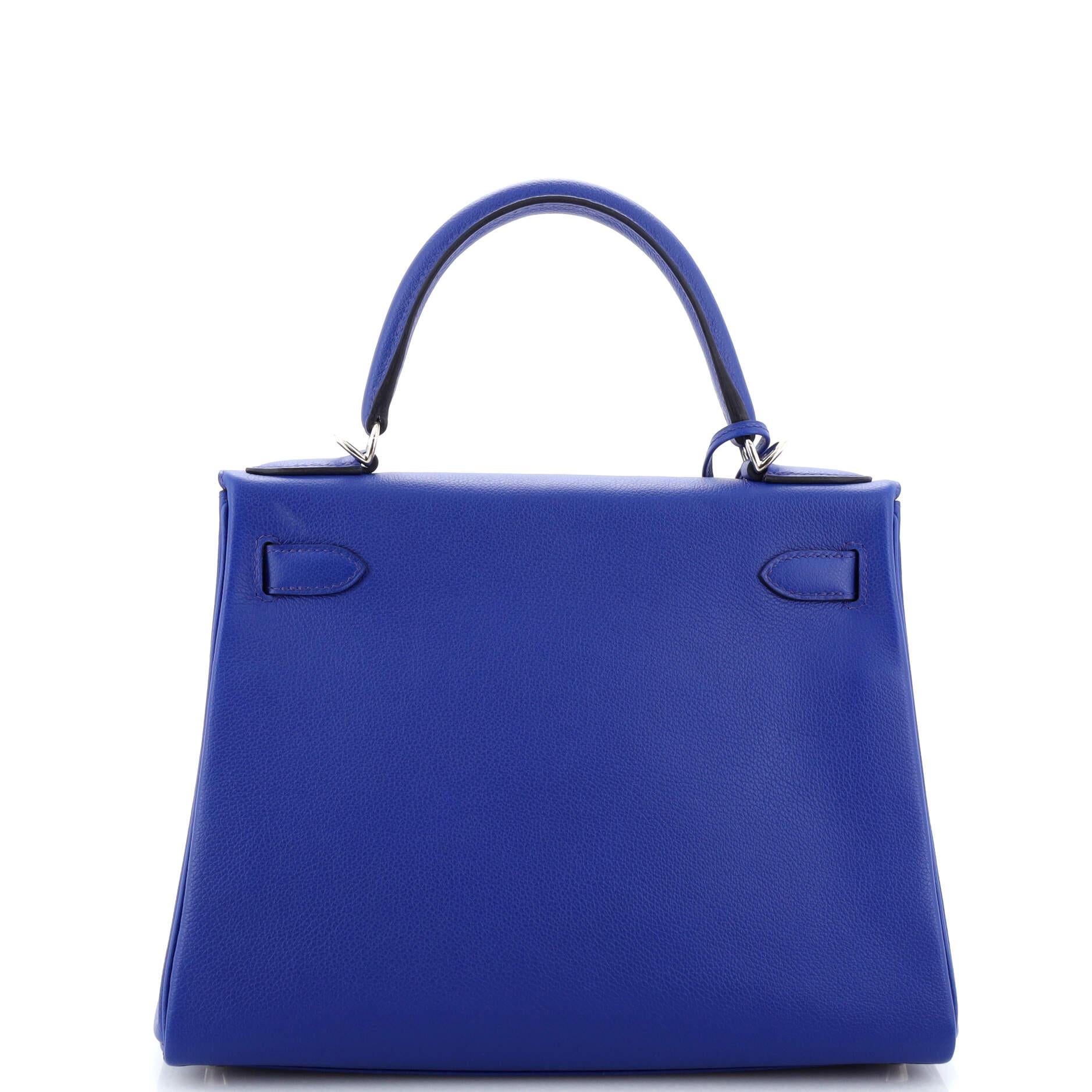 Women's Hermes Kelly Handbag Bleu Royal Evercolor with Pallladium Hardware 28