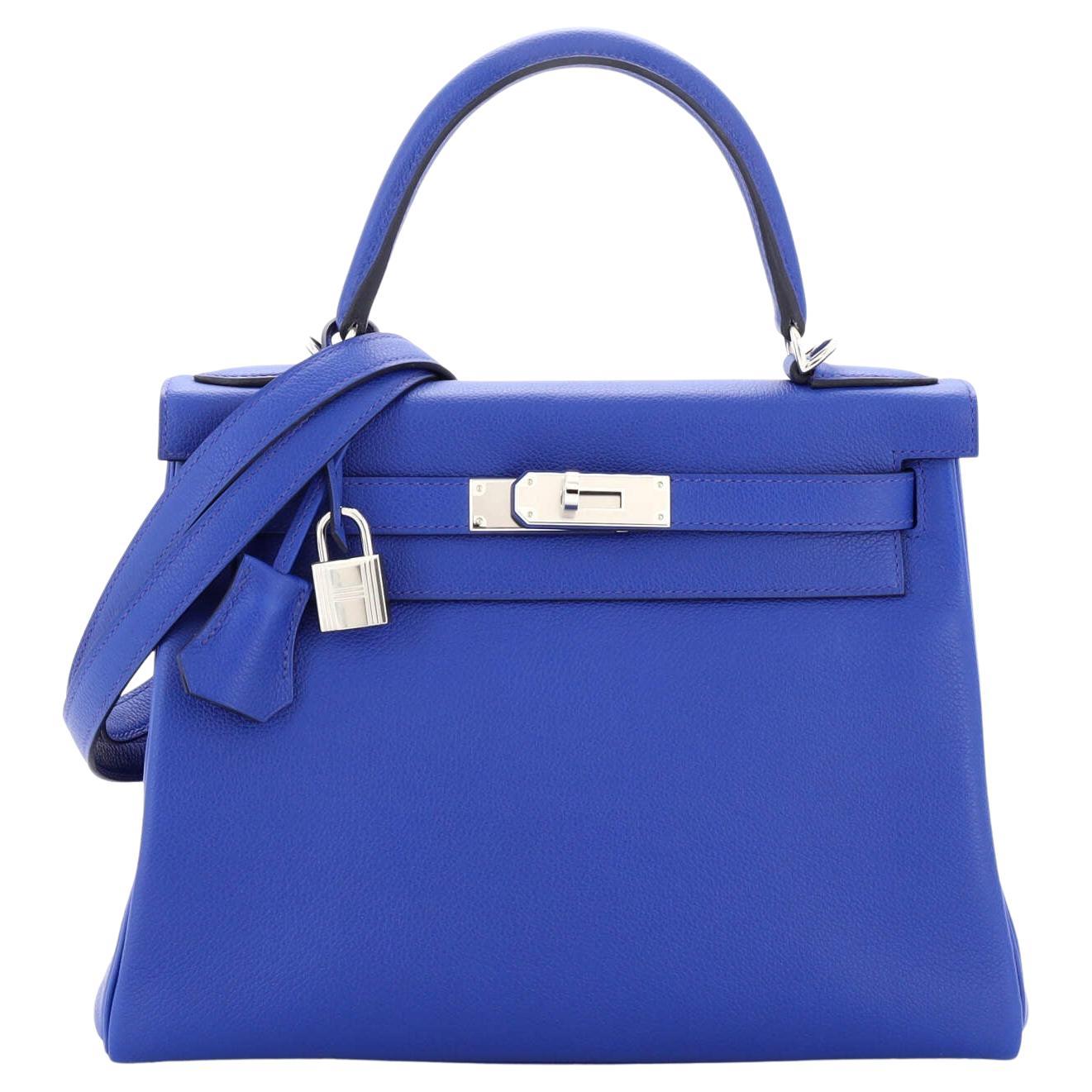 Hermes Kelly Handbag Bleu Royal Evercolor with Pallladium Hardware 28