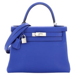 Hermes Kelly Handbag Bleu Royal Evercolor with Pallladium Hardware 28