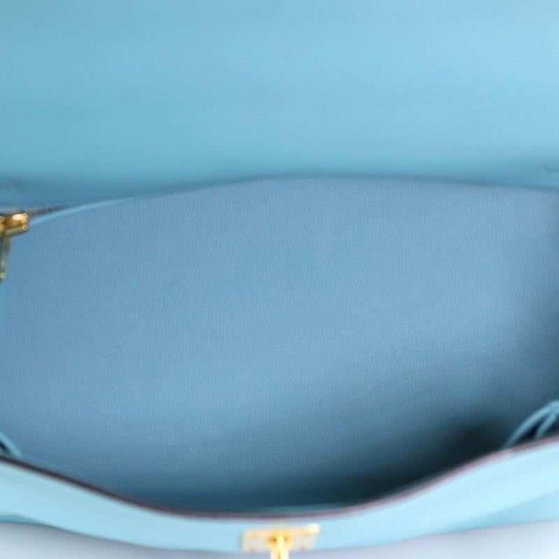 Women's or Men's Hermes Kelly Handbag Bleu Saint Cyr Swift with Gold Hardware 25