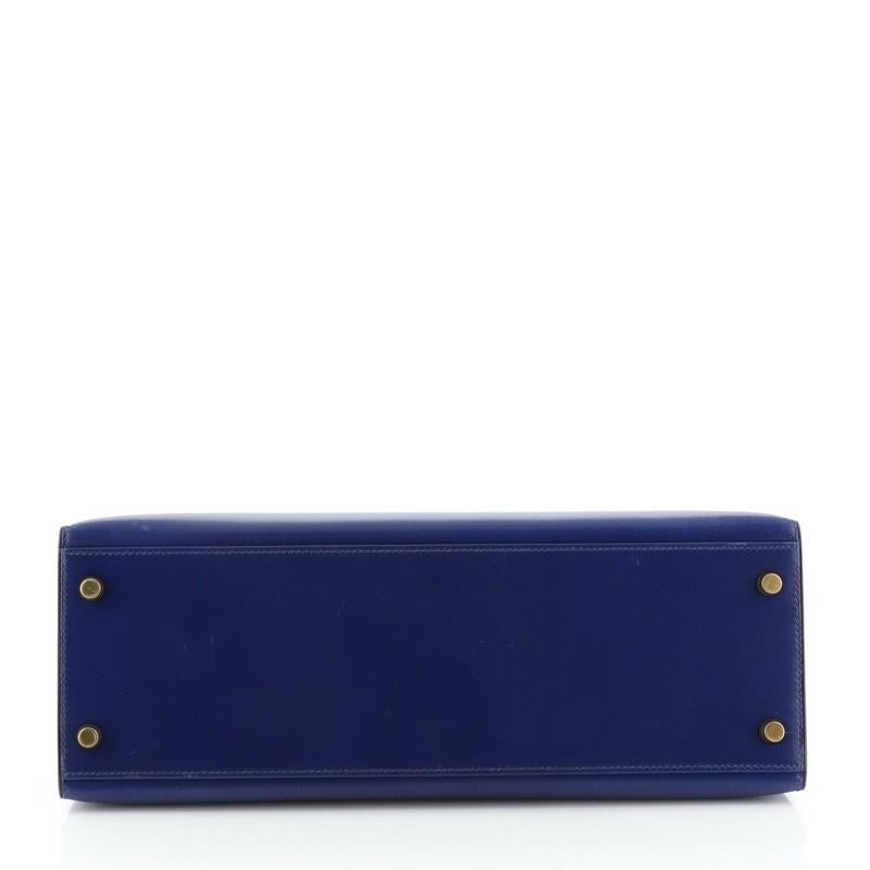 Hermes Kelly Handbag Bleu Saphir Box Calf with Gold Hardware 32 In Good Condition In NY, NY