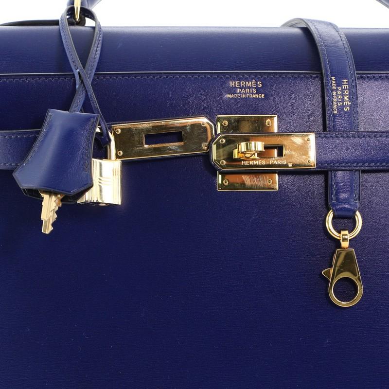 Women's Hermes Kelly Handbag Bleu Saphir Box Calf with Gold Hardware 32