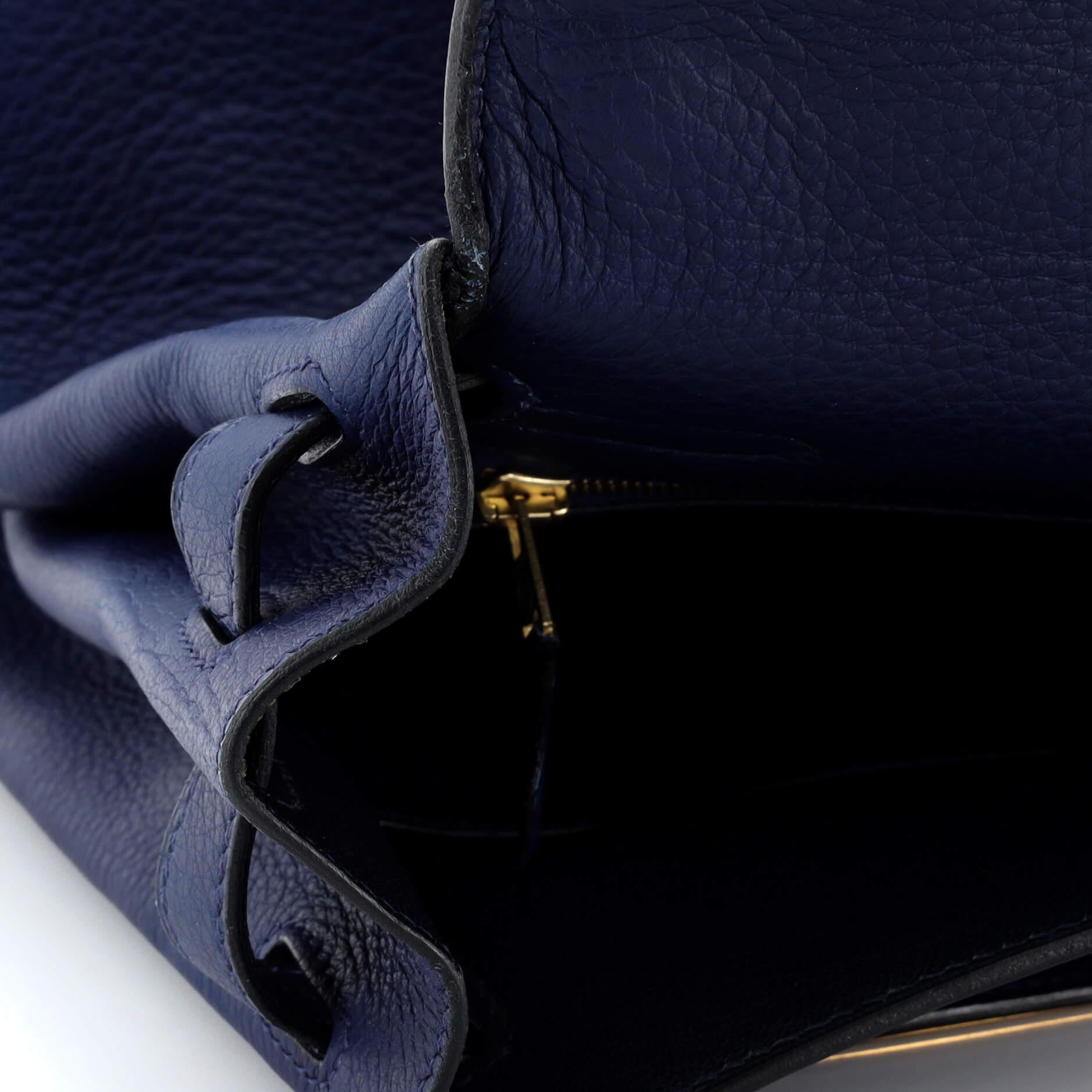 Hermes Kelly Handbag Bleu Saphir Clemence with Gold Hardware 35 7