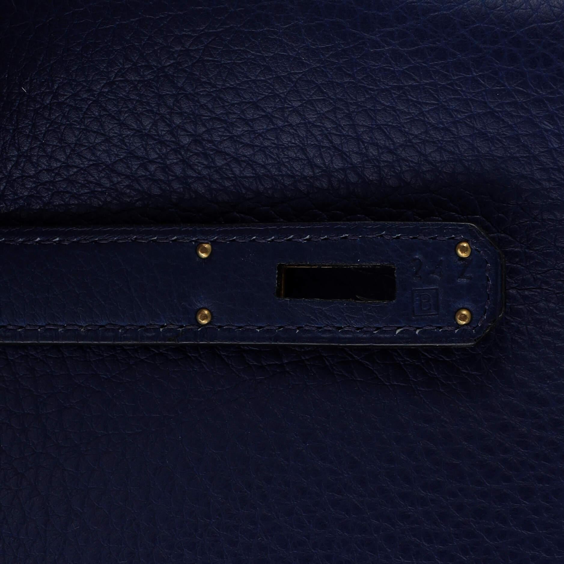 Hermes Kelly Handbag Bleu Saphir Clemence with Gold Hardware 35 10