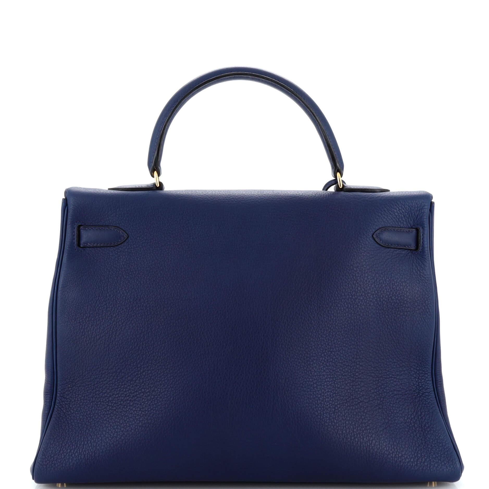 Women's or Men's Hermes Kelly Handbag Bleu Saphir Clemence with Gold Hardware 35