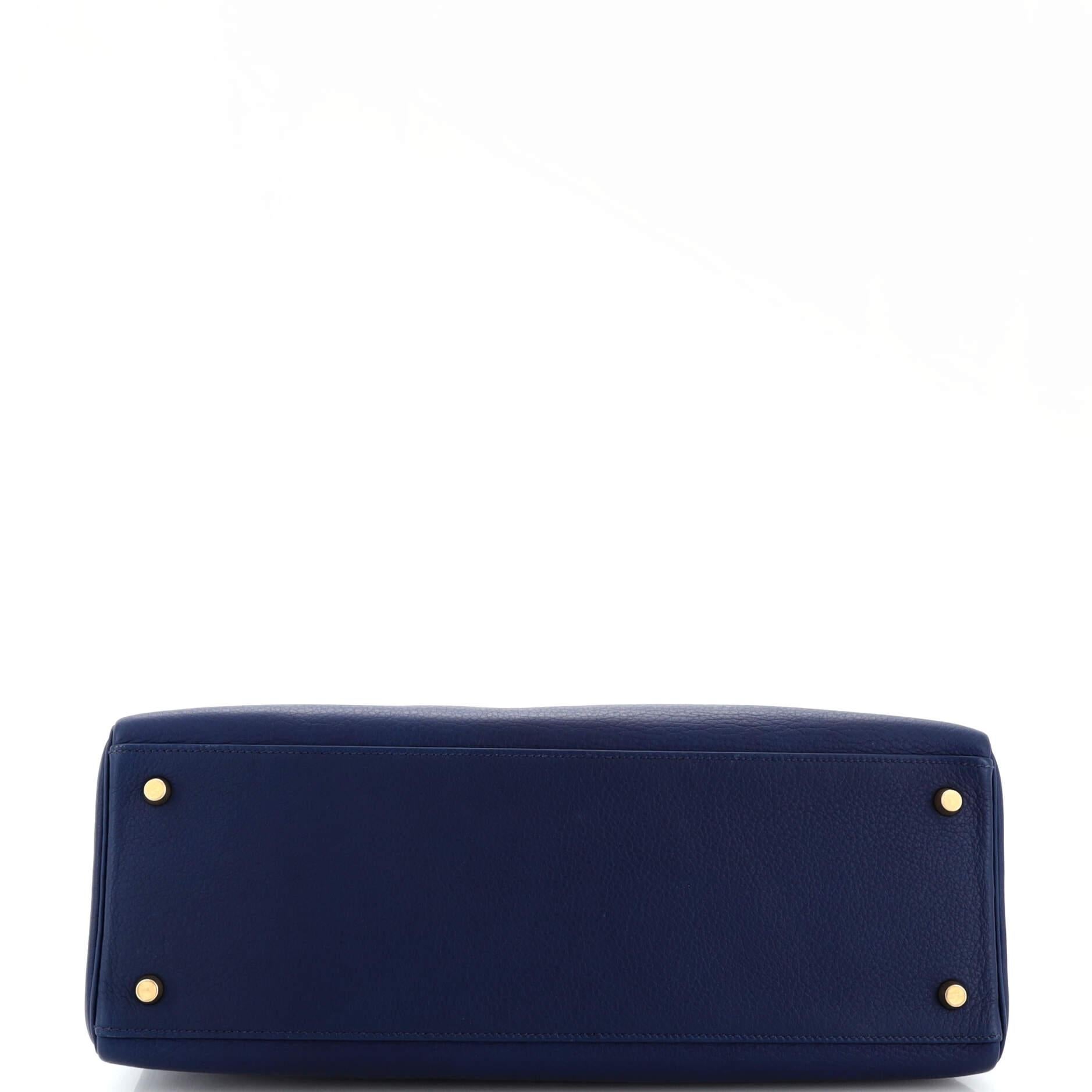 Hermes Kelly Handbag Bleu Saphir Clemence with Gold Hardware 35 1
