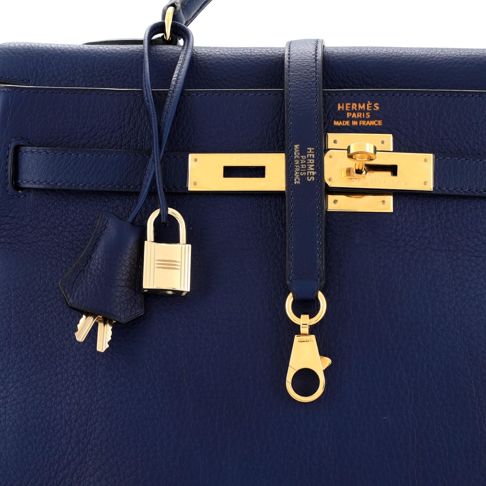 Hermes Kelly Handbag Bleu Saphir Clemence with Gold Hardware 35 3