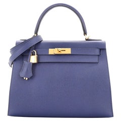 Hermes Kelly Handbag Bleu Saphir Epsom with Gold Hardware 28