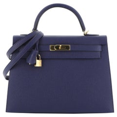 Hermes Kelly Handbag Bleu Saphir Epsom with Gold Hardware 32