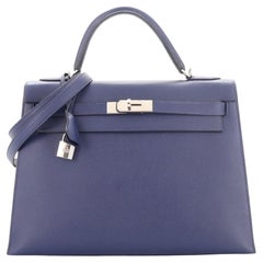 Hermes Kelly Handbag Bleu Saphir Epsom with Palladium Hardware 32