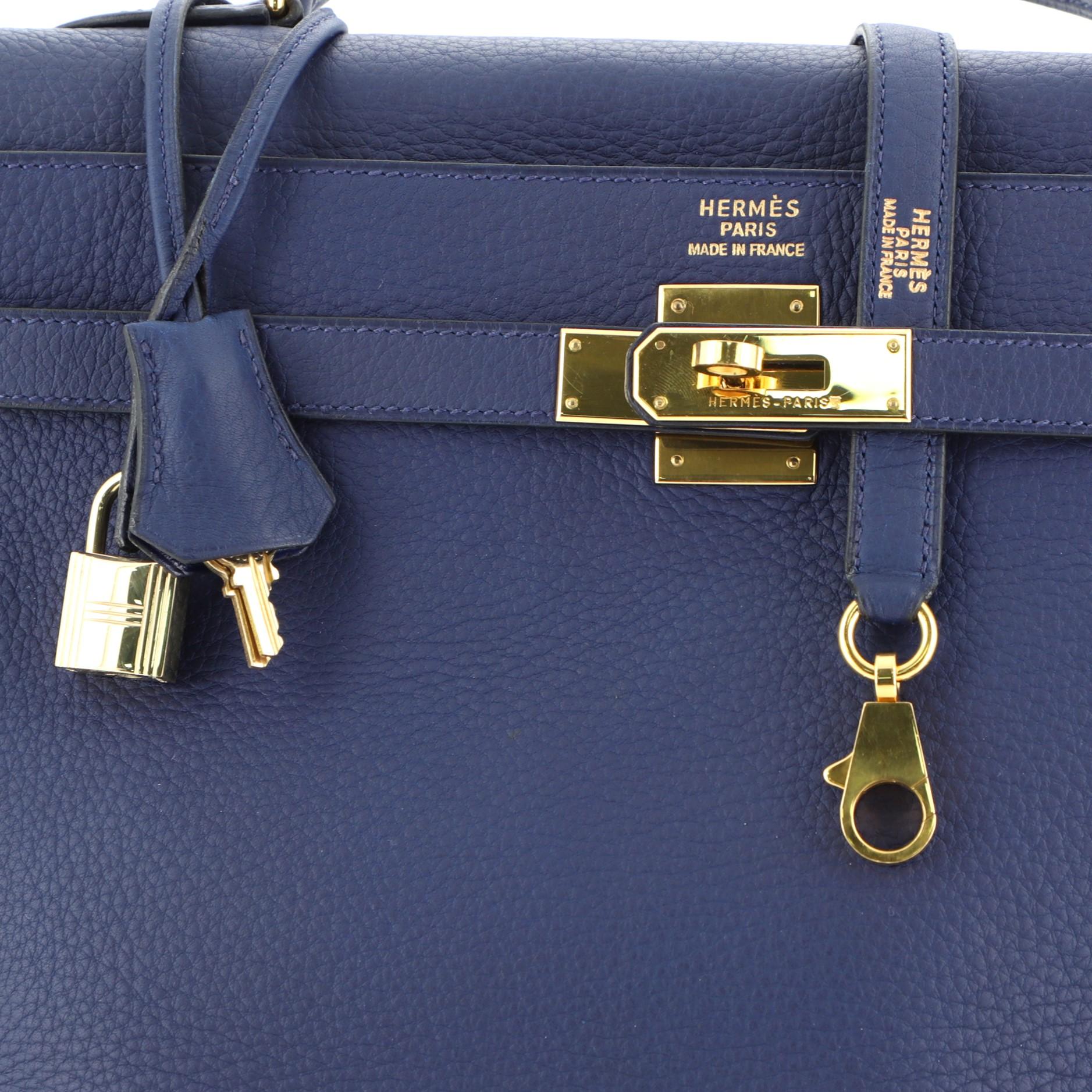 Hermes Kelly Handbag Bleu Saphir Togo With Gold Hardware 35  1