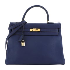Hermes Kelly Handbag Bleu Saphir Togo with Gold Hardware 35