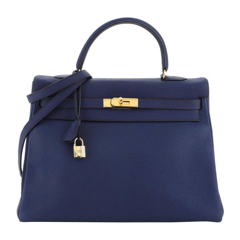 Hermes Kelly Bag Color Blocking Clemence Leather Gold Hardware In Light Blue