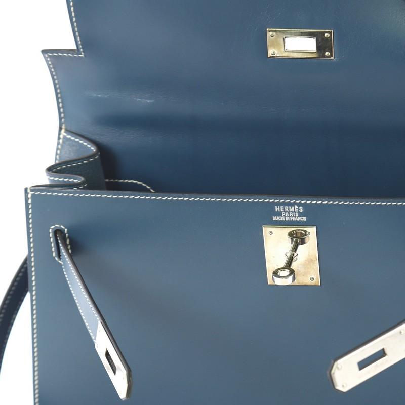 Hermes Kelly Handbag Bleu Thalassa Box Calf with Palladium Hardware 32 4