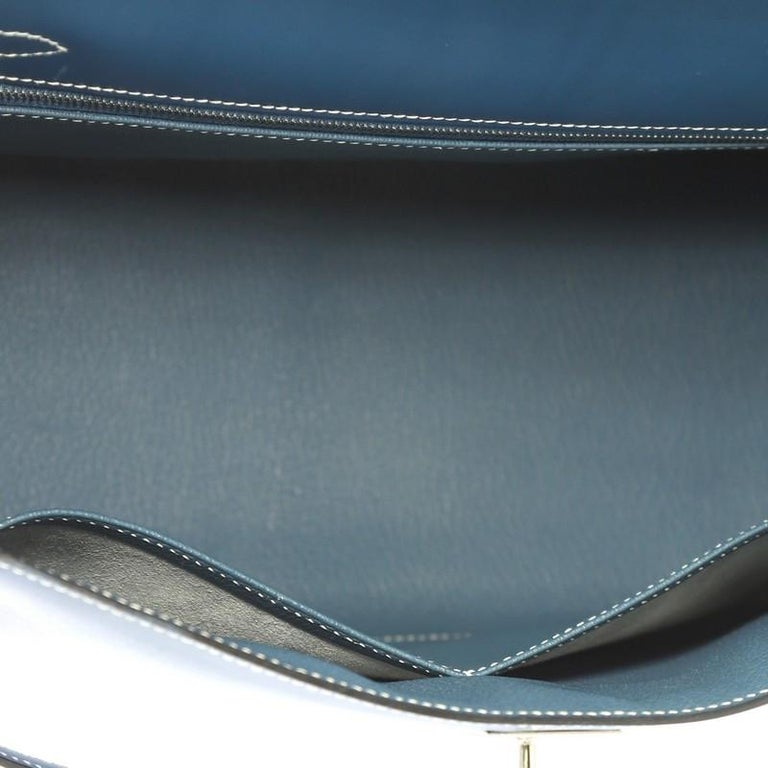 Hermes Kelly Handbag Bleu Thalassa Box Calf with Palladium Hardware 32 ...