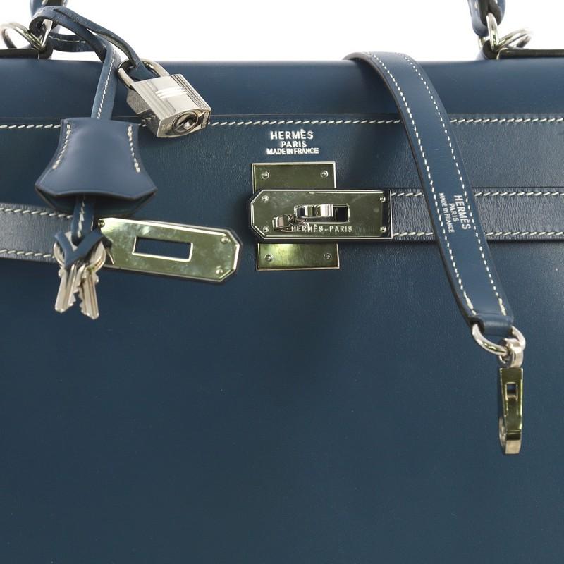 Hermes Kelly Handbag Bleu Thalassa Box Calf with Palladium Hardware 32 1