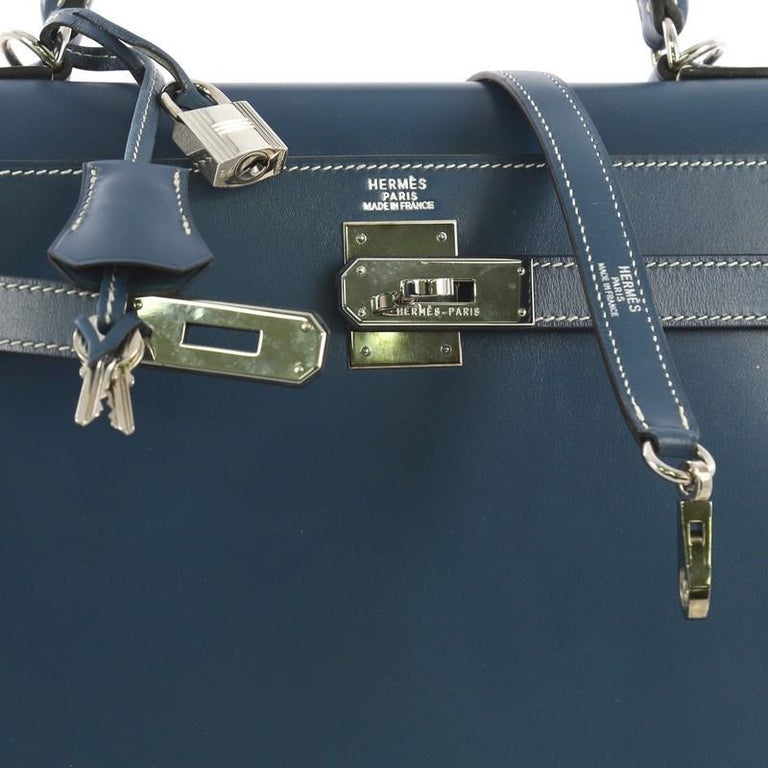 Hermes Kelly Handbag Bleu Thalassa Box Calf with Palladium Hardware 32 at  1stDibs