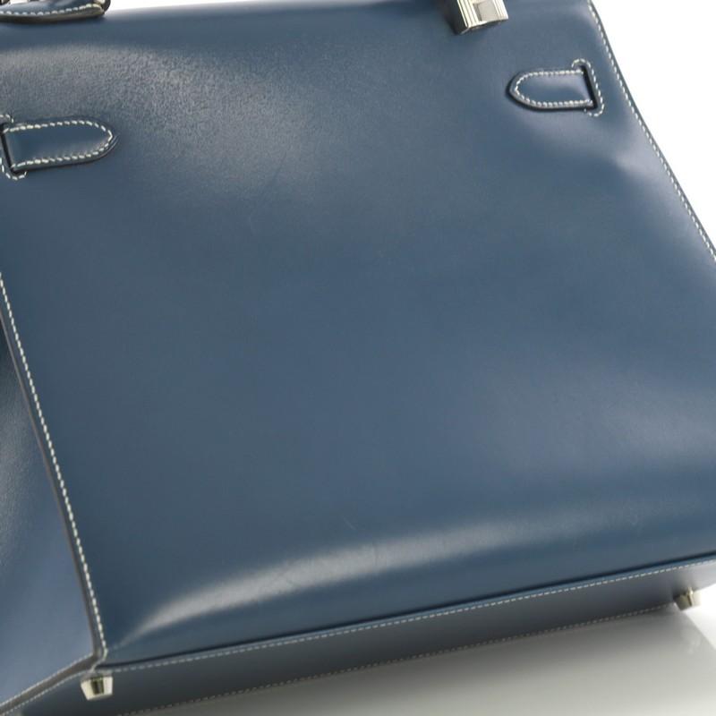 Hermes Kelly Handbag Bleu Thalassa Box Calf with Palladium Hardware 32 2