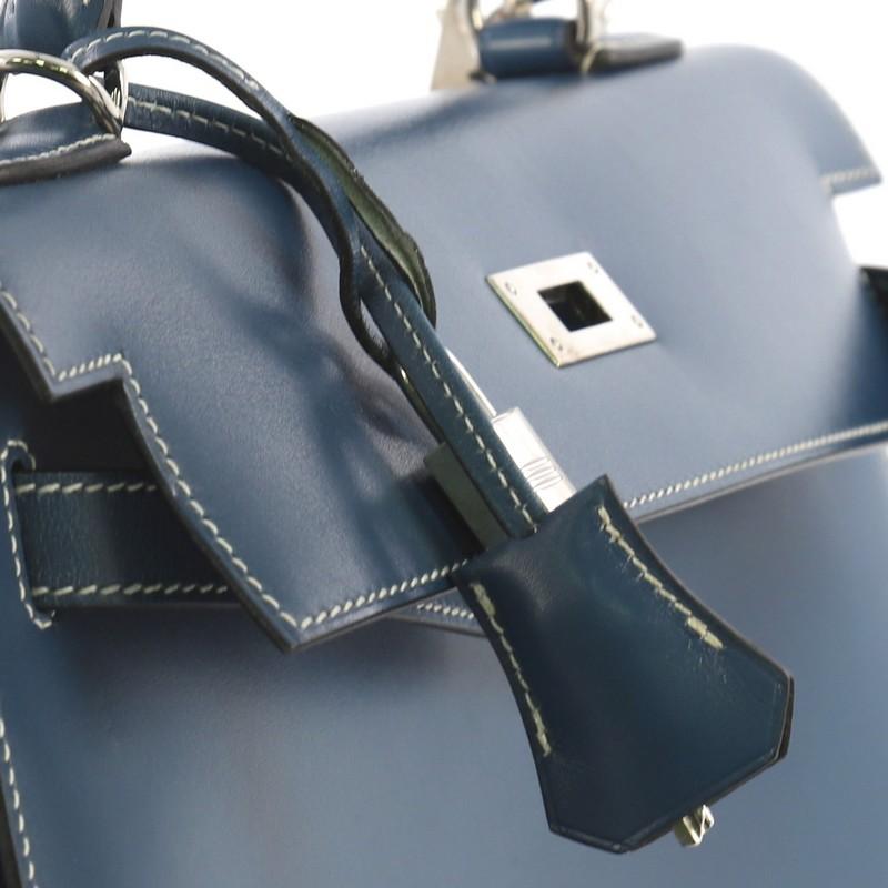Hermes Kelly Handbag Bleu Thalassa Box Calf with Palladium Hardware 32 3