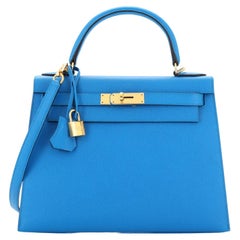 Hermès Kelly 28 Sellier Sky Blue Epsom Palladium Hardware For Sale