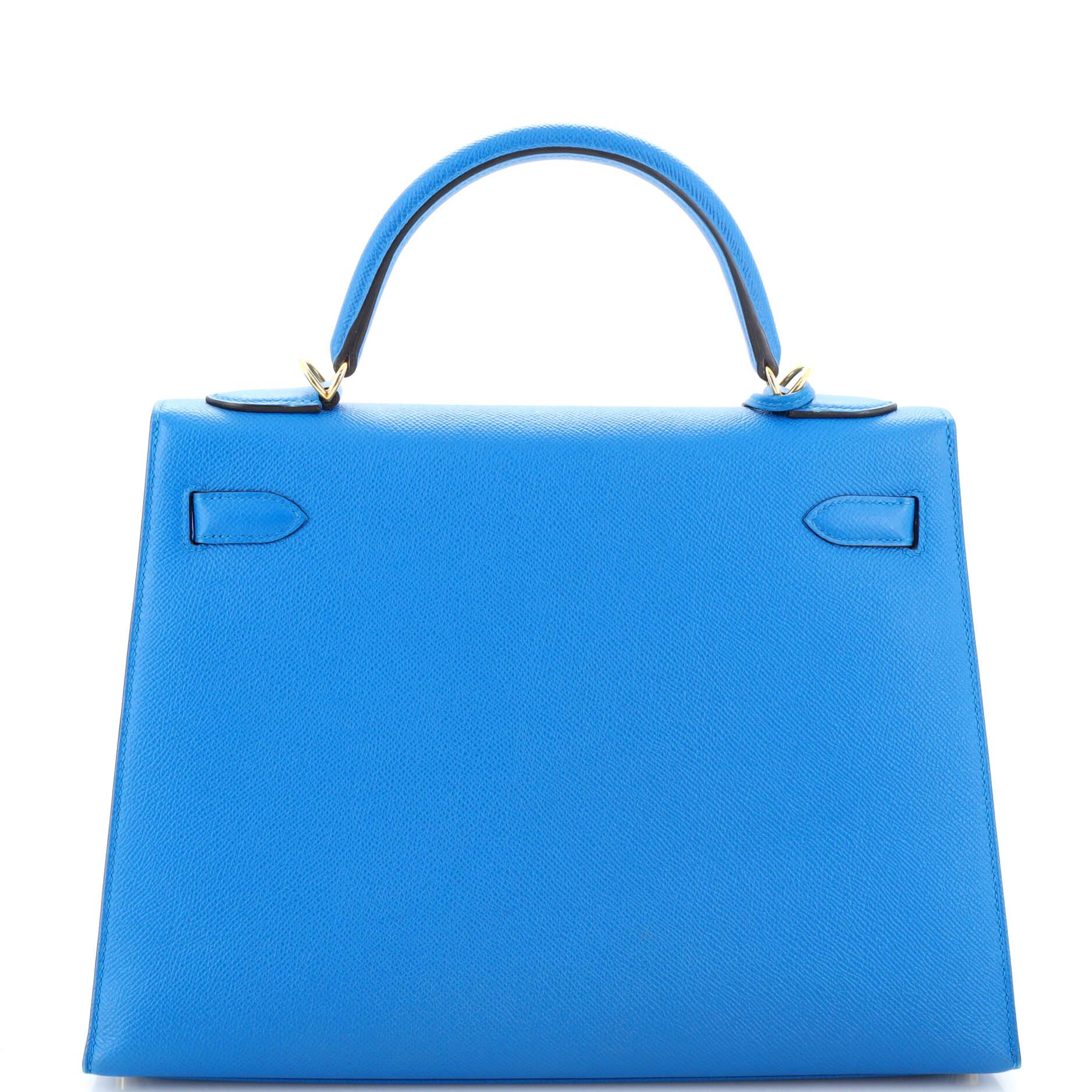 Women's Hermes  Kelly Handbag Bleu Zanzibar Epsom with Gold Hardware 32