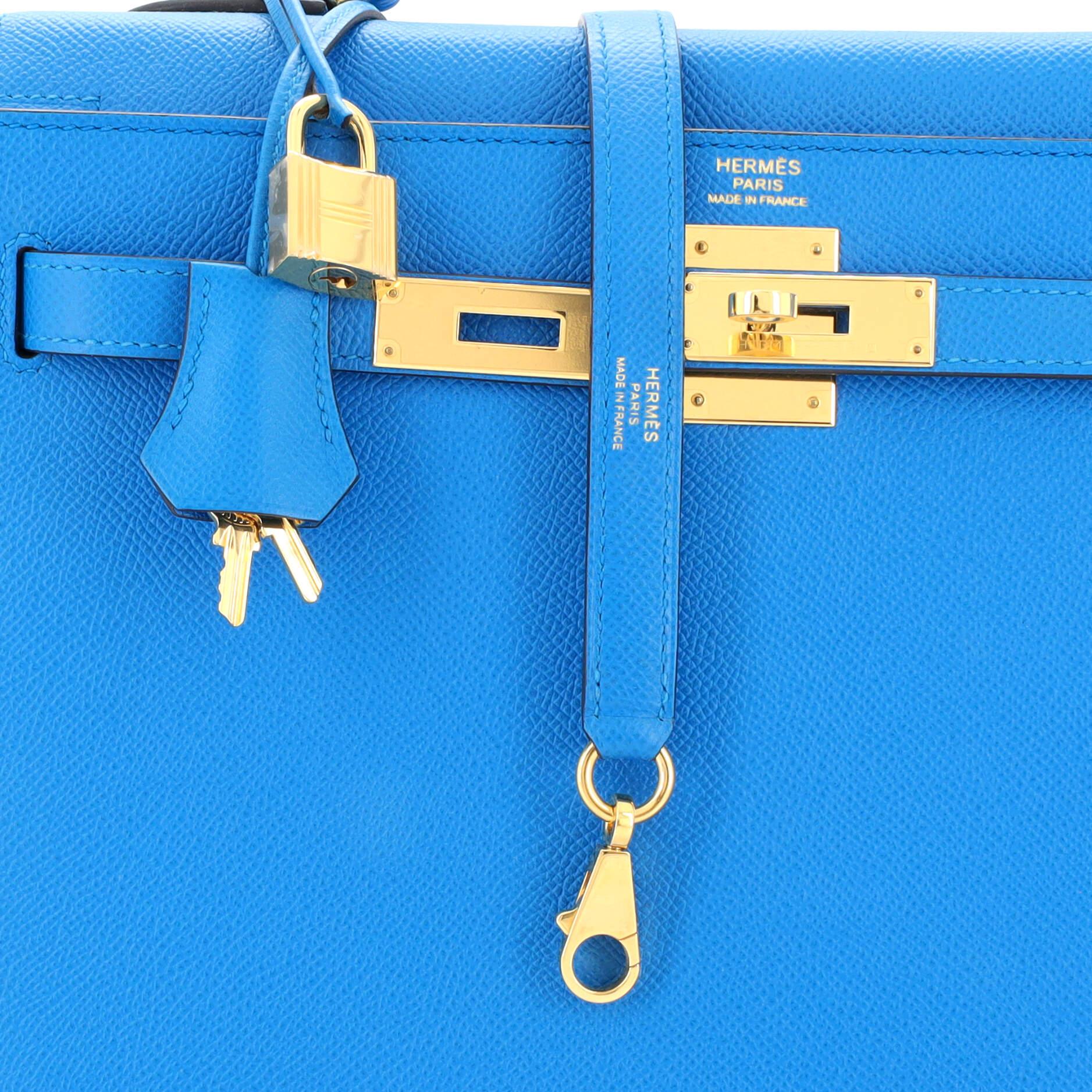 Hermes  Kelly Handbag Bleu Zanzibar Epsom with Gold Hardware 32 3