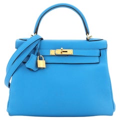 Hermes Kelly Handbag Bleu Zanzibar Togo with Gold Hardware 28