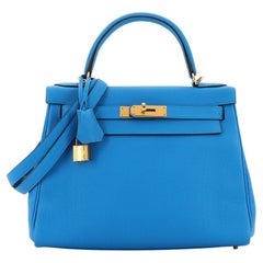 Hermes Kelly Handbag Bleu Zanzibar Togo with Gold Hardware 28