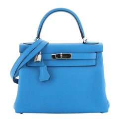 Hermes Kelly Handbag Bleu Zanzibar Togo with Palladium Hardware 28