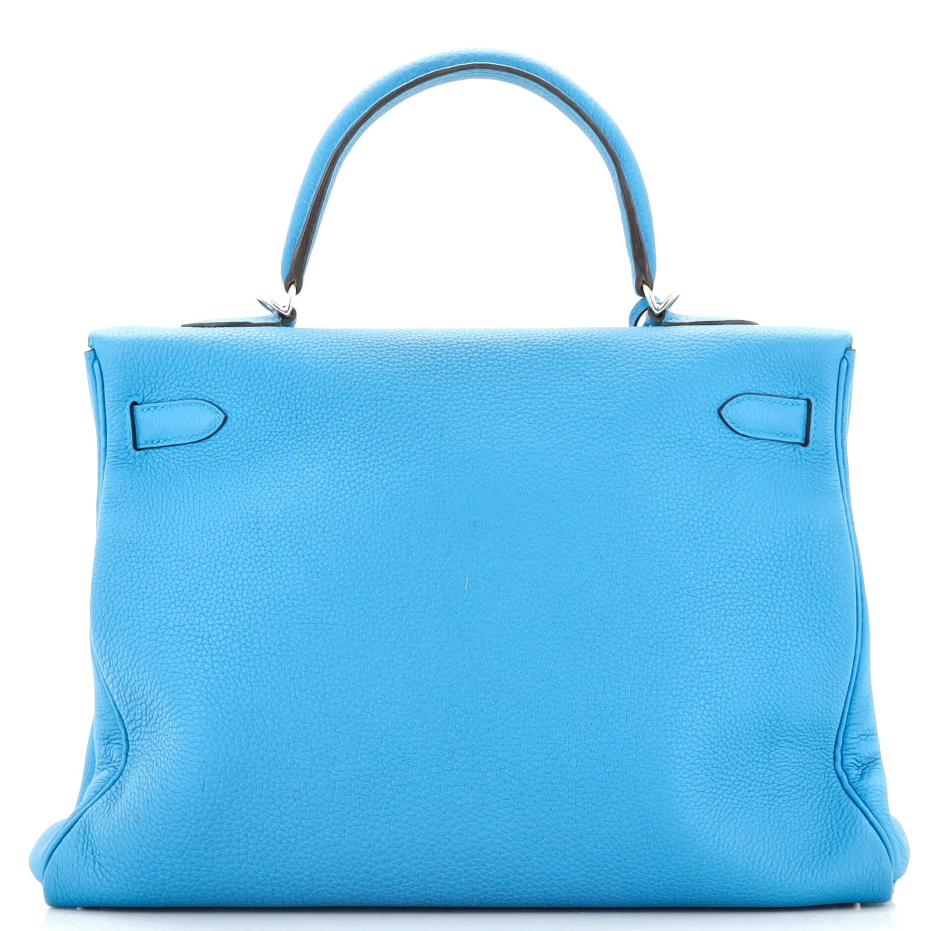 Blue Hermes Kelly Handbag Bleu Zanzibar Togo with Palladium Hardware 35
