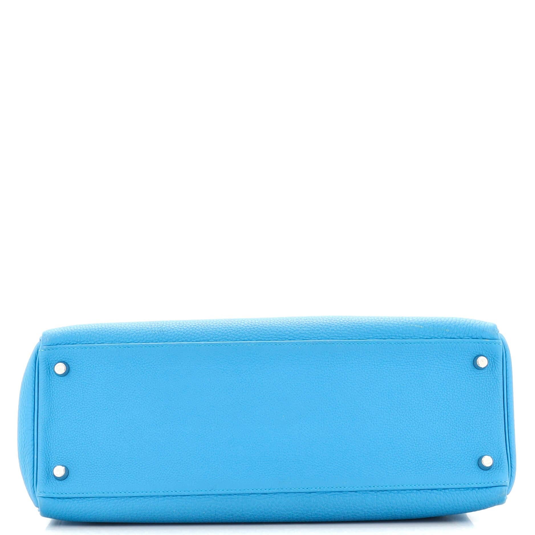 Hermes Kelly Handbag Bleu Zanzibar Togo with Palladium Hardware 35 In Good Condition In NY, NY