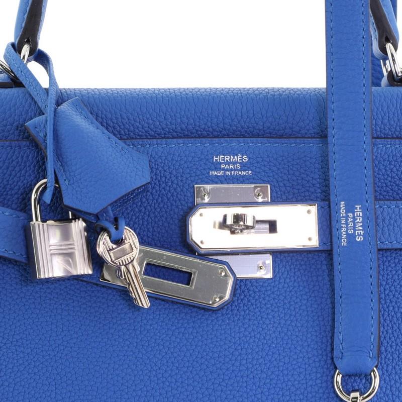 Women's or Men's Hermes Kelly Handbag Bleu Zellige Togo with Palladium Hardware 28