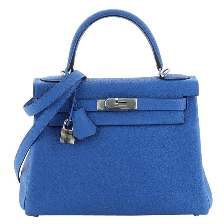 Hermes Kelly Handbag Bleu Zellige Togo with Palladium Hardware 28