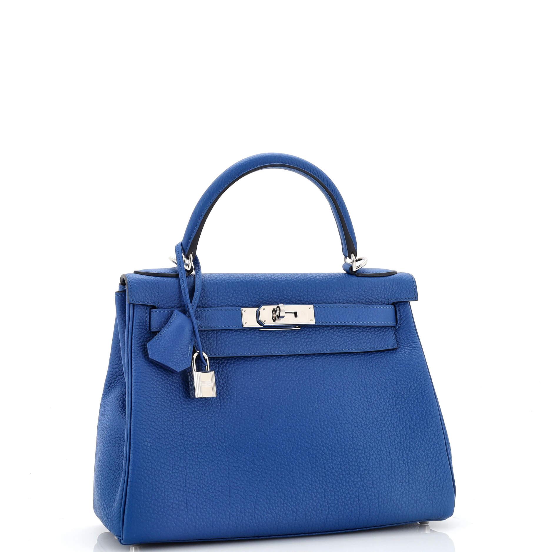 Hermes Kelly Handbag Blue France Togo with Palladium Hardware 28 In Good Condition In NY, NY