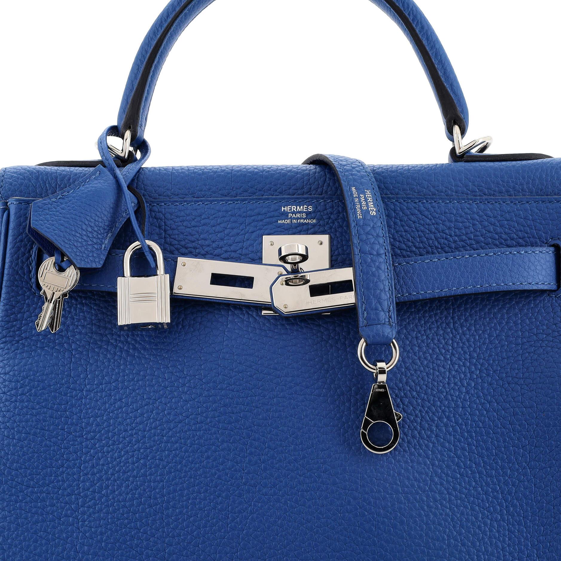 Hermes Kelly Handbag Blue France Togo with Palladium Hardware 28 3