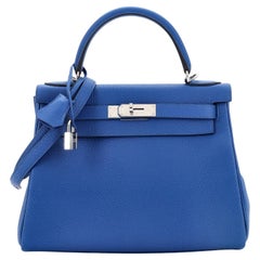 Hermes Kelly Handbag Blue France Togo with Palladium Hardware 28