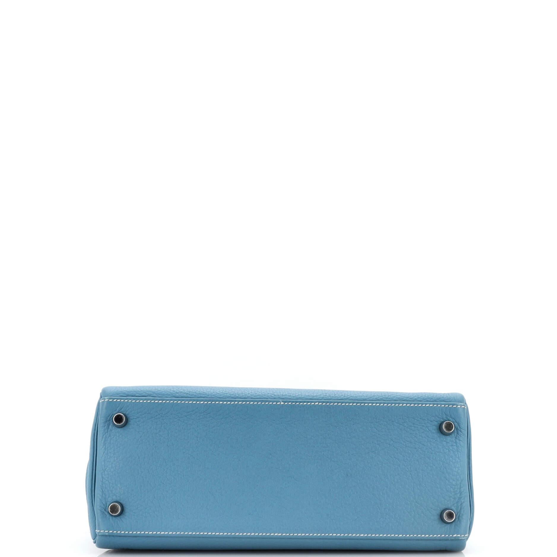 Hermes Kelly Handbag Blue Jean Clemence with Palladium Hardware 28 1
