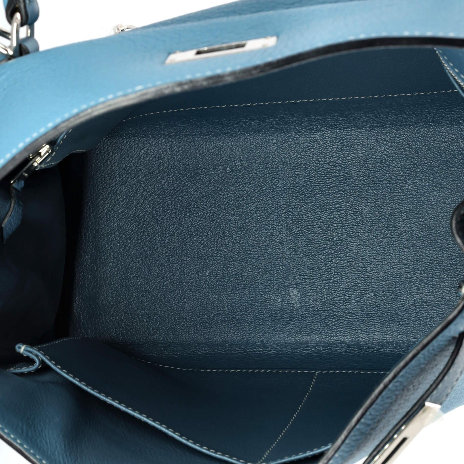Hermes Kelly Handbag Blue Jean Clemence with Palladium Hardware 28 2