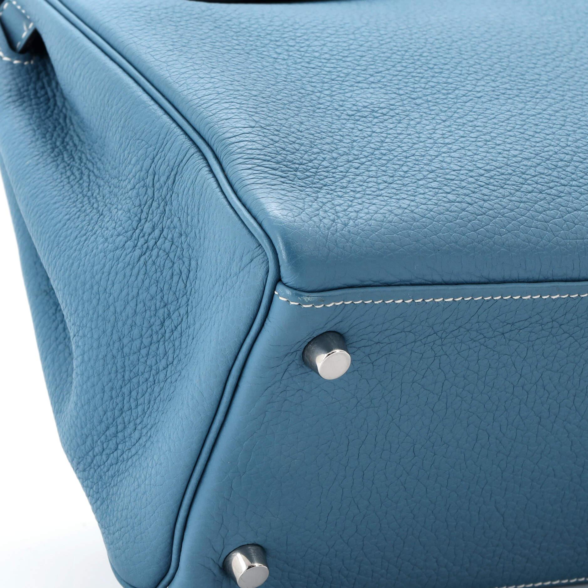 Hermes Kelly Handbag Blue Jean Clemence with Palladium Hardware 28 4