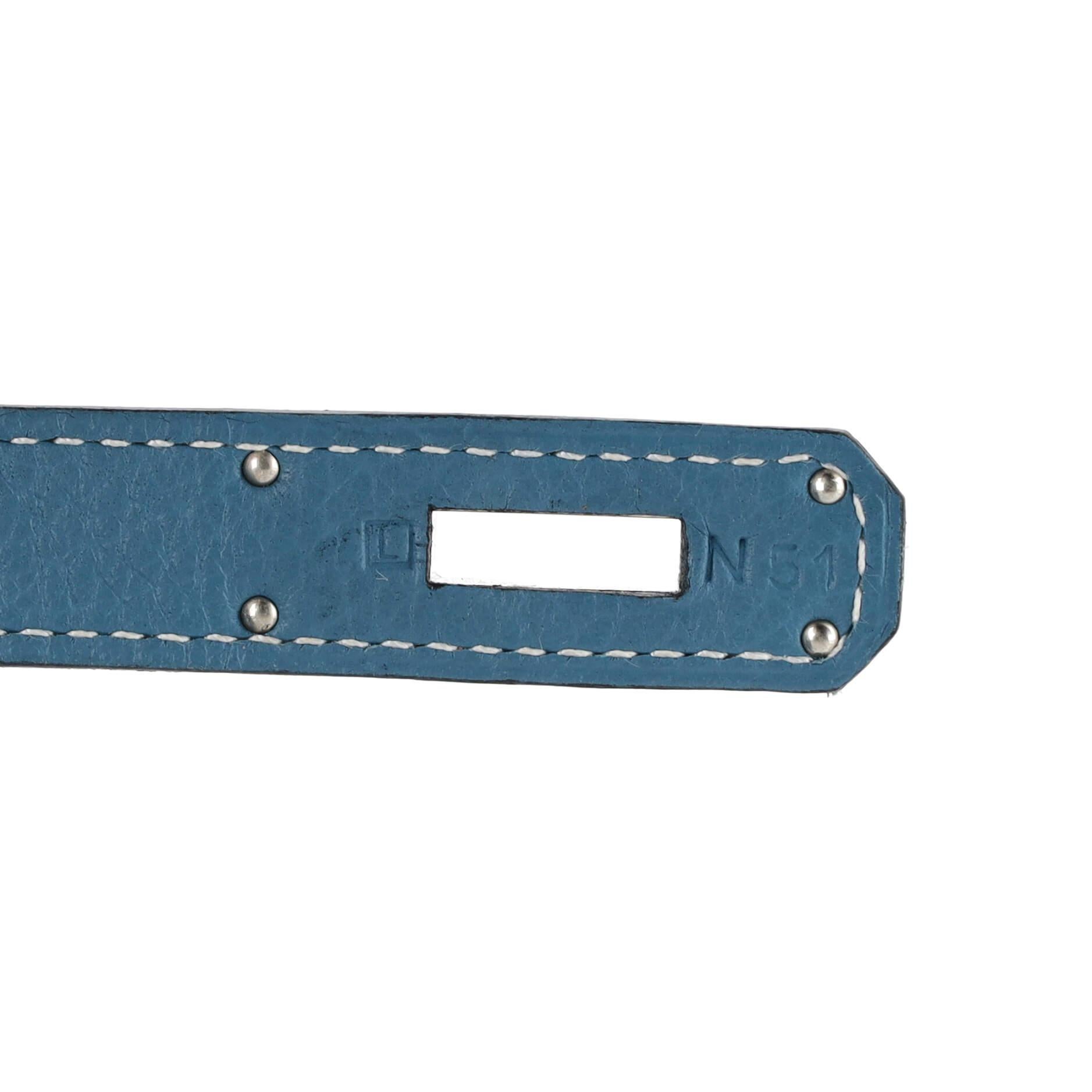 Hermes Kelly Handbag Blue Jean Clemence with Palladium Hardware 28 5