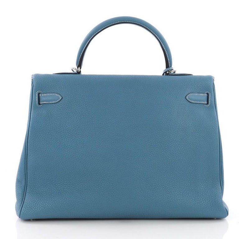 Hermes Kelly Handbag Blue Jean Togo with Palladium Hardware 35 at 1stDibs