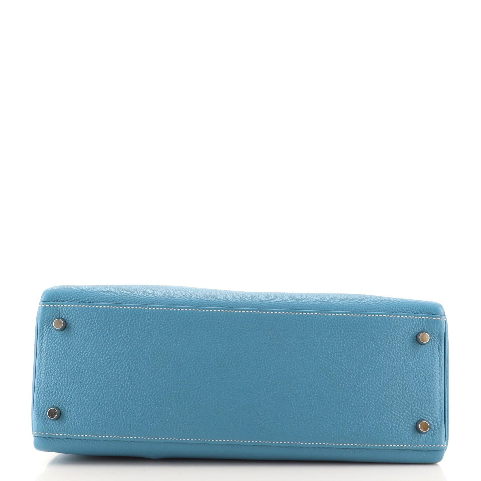 Women's or Men's Hermes Kelly Handbag Blue Jean Togo with Palladium Hardware 35