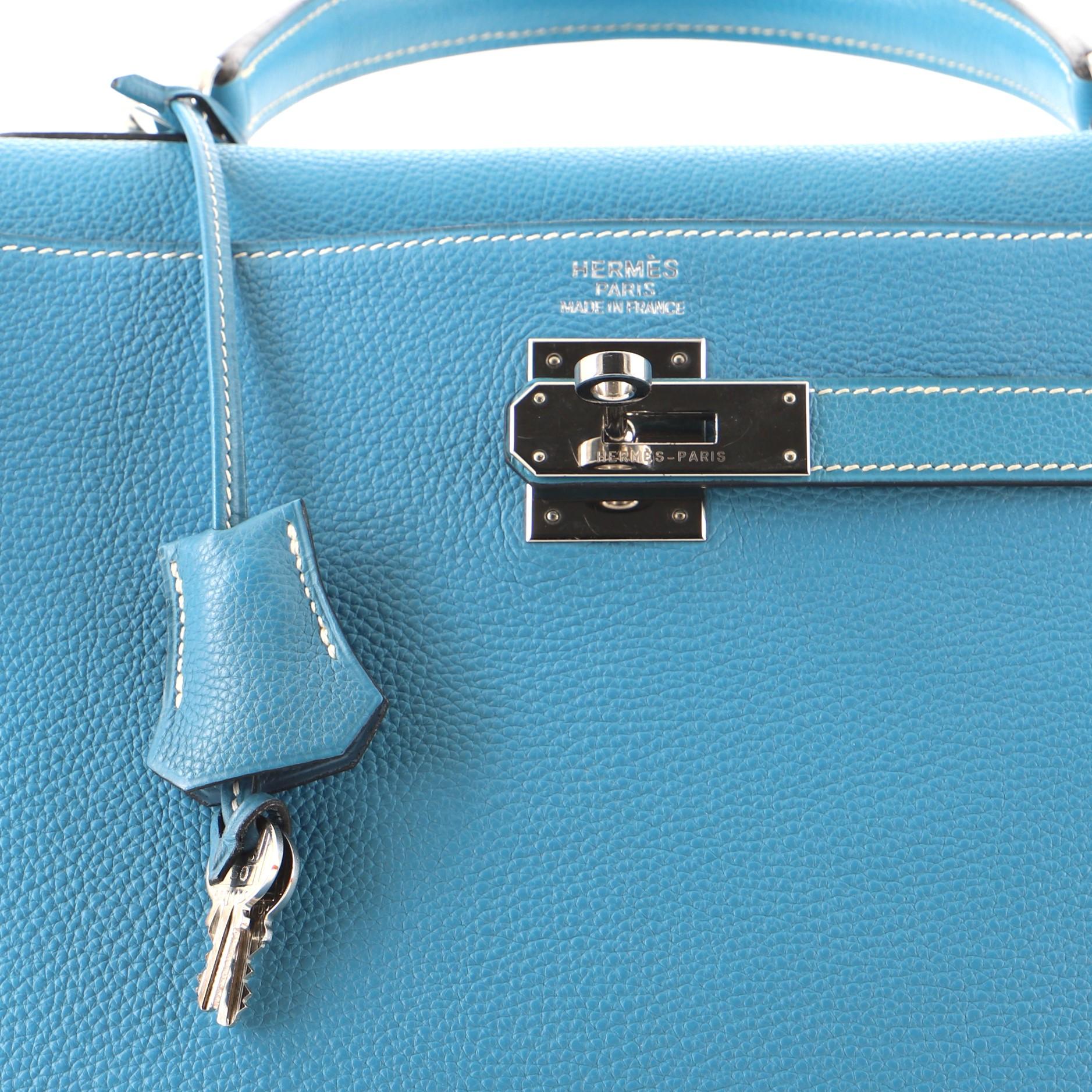 Hermes Kelly Handbag Blue Jean Togo with Palladium Hardware 35 2